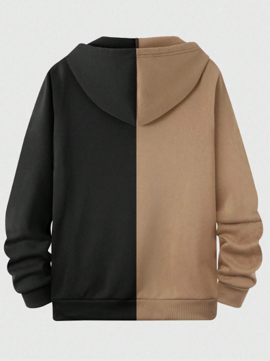 ROMWE Street Life Men Cartoon Graphic Zip Up Two Tone Drawstring Hoodie Without Tee