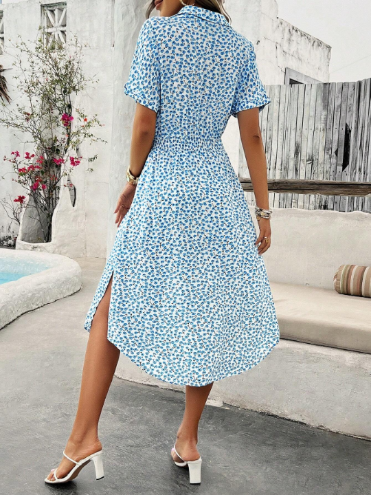 Women's Short Sleeve Floral Print Shirt Dress