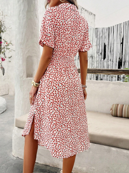 Women's Short Sleeve Floral Print Dress With Knotted Waist