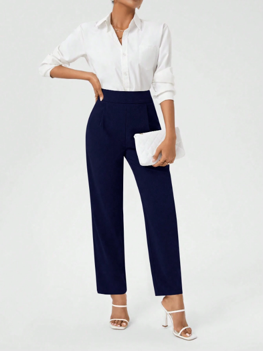 Women's Plain Color Trouser Pants With Pockets