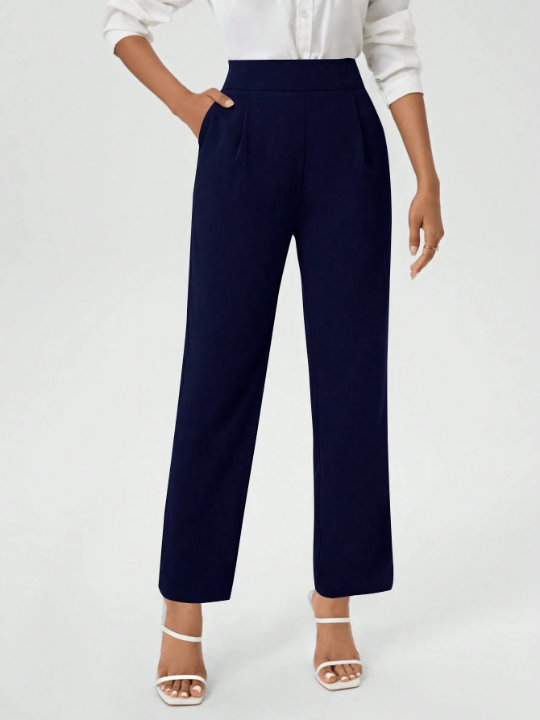 Women's Plain Color Trouser Pants With Pockets