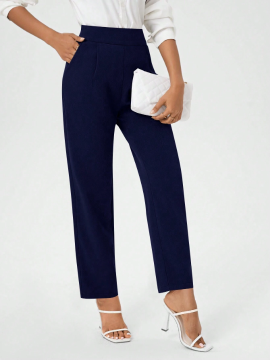 Women's Plain Color Trouser Pants With Pockets