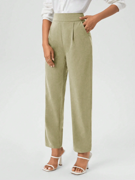 Women's Solid Color Pleated Pants With Pockets