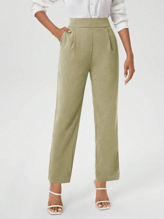 Women's Solid Color Pleated Pants With Pockets