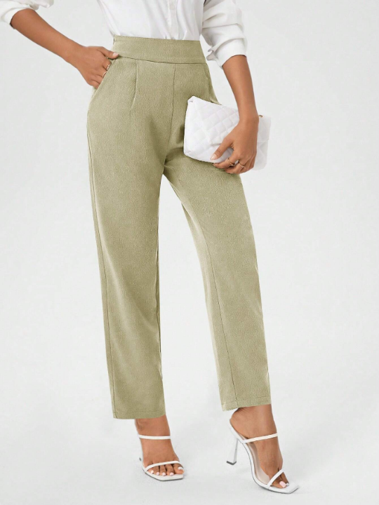 Women's Solid Color Pleated Pants With Pockets