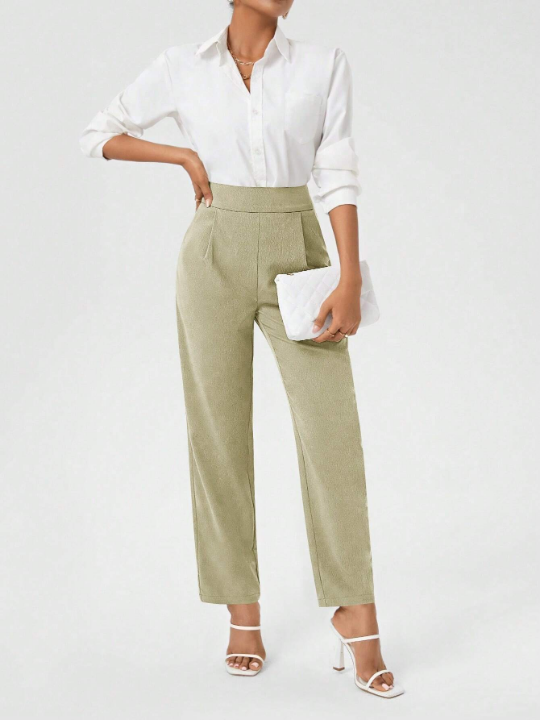 Women's Solid Color Pleated Pants With Pockets