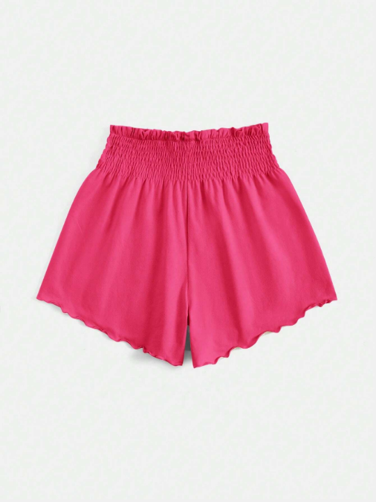 VCAY Shirred Waist Lettuce Trim Black Shorts