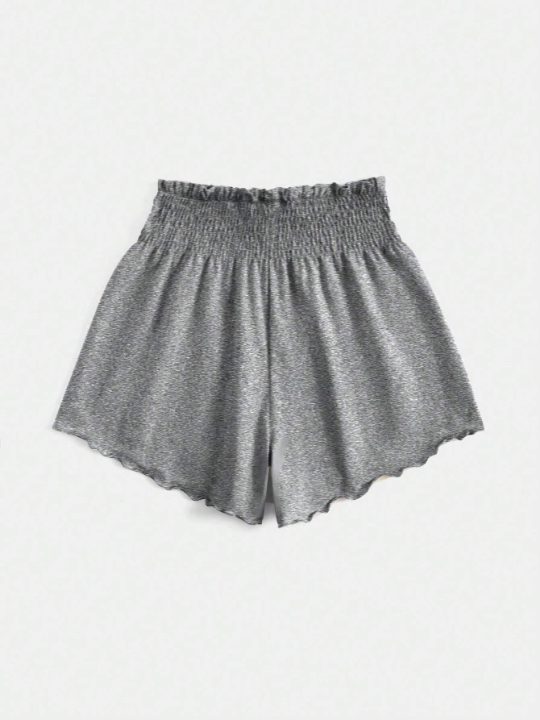 VCAY Shirred Waist Lettuce Trim Black Shorts