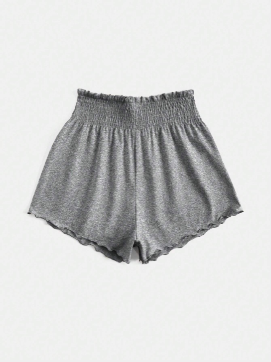 VCAY Shirred Waist Lettuce Trim Black Shorts