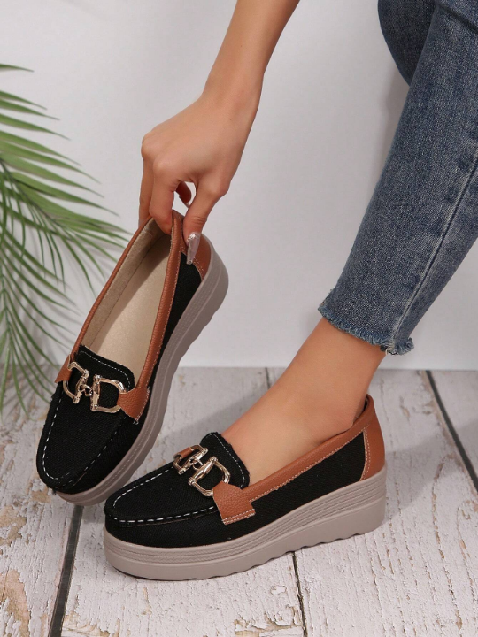 Summer New Hollow Out Leather Shoes For Middle-Aged Women, With Wedge Heels, Soft Bottom, Loafers, Peas Shoes, Breathable, Comfortable