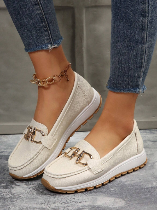 Women's Comfortable Soft Sole Sneakers With Metallic Chain Decoration, Casual Sports Loafers