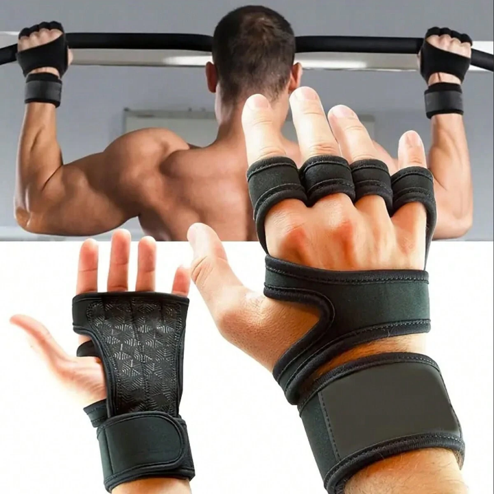 Fitness Gloves With Wrist Wraps For Weightlifting, Cross Training, Gym Workout, Silicone Padding To Avoid Calluses, Half Finger & Fingerless For Men & Women