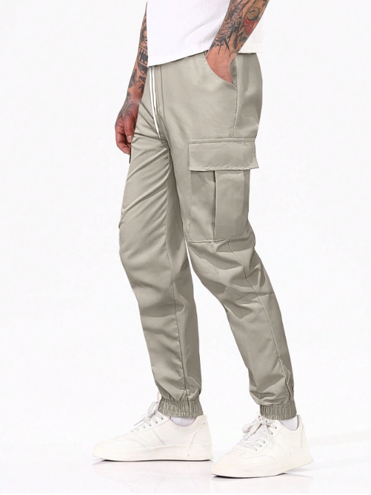 Manfinity Homme Men Flap Pocket Drawstring Waist Cargo Pants