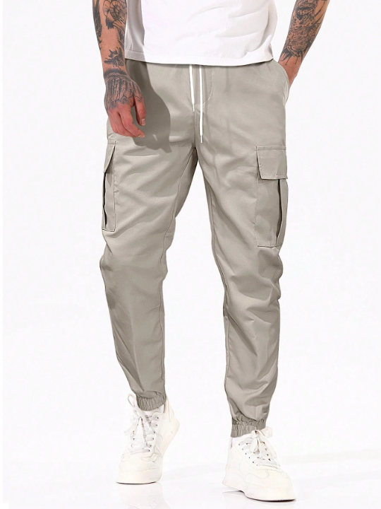 Manfinity Homme Men Flap Pocket Drawstring Waist Cargo Pants