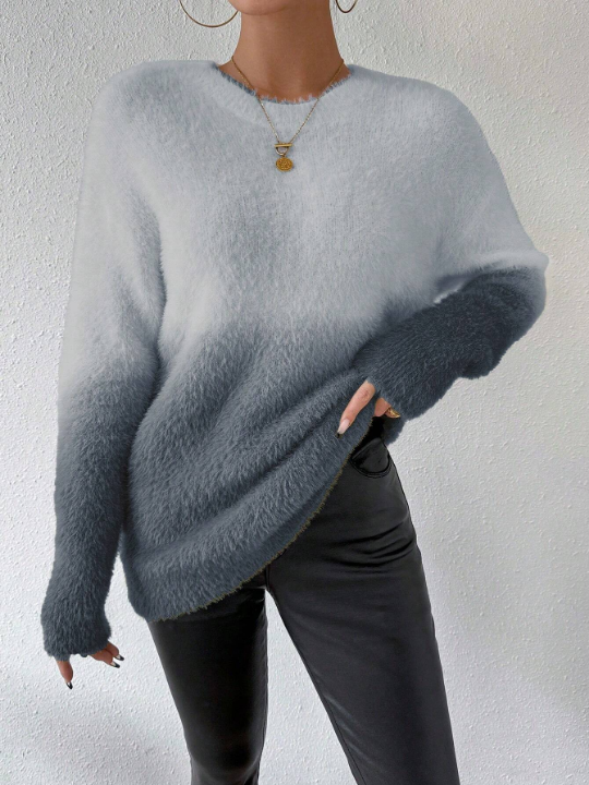 Essnce Gradient Drop Shoulder Fluffy Sweater