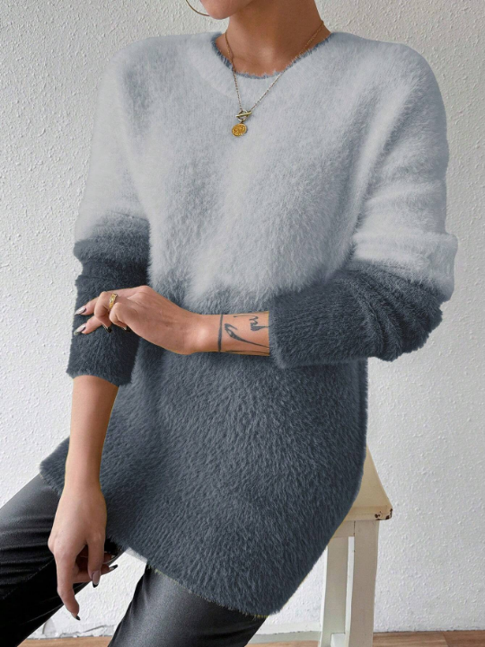 Essnce Gradient Drop Shoulder Fluffy Sweater