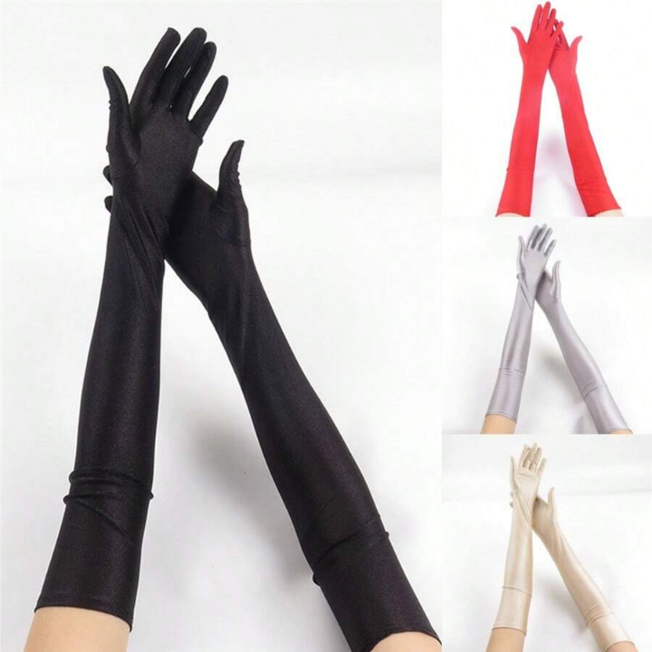 Lycra Gloves For Women, Thin Long Breathable Elastic Solid-Colored Gloves For Stage Performance, Opera, Party, Sunscreen