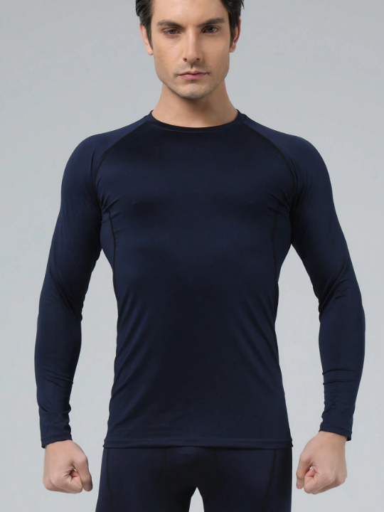 Men's High Stretch Compression Fitness Shirt With Long Sleeves, Pro Quick-Drying Breathable Running Sportswear