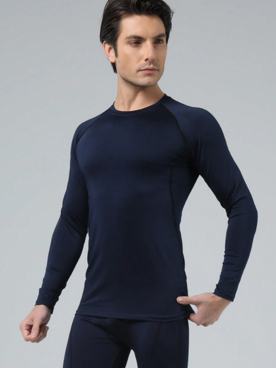 Men's High Stretch Compression Fitness Shirt With Long Sleeves, Pro Quick-Drying Breathable Running Sportswear