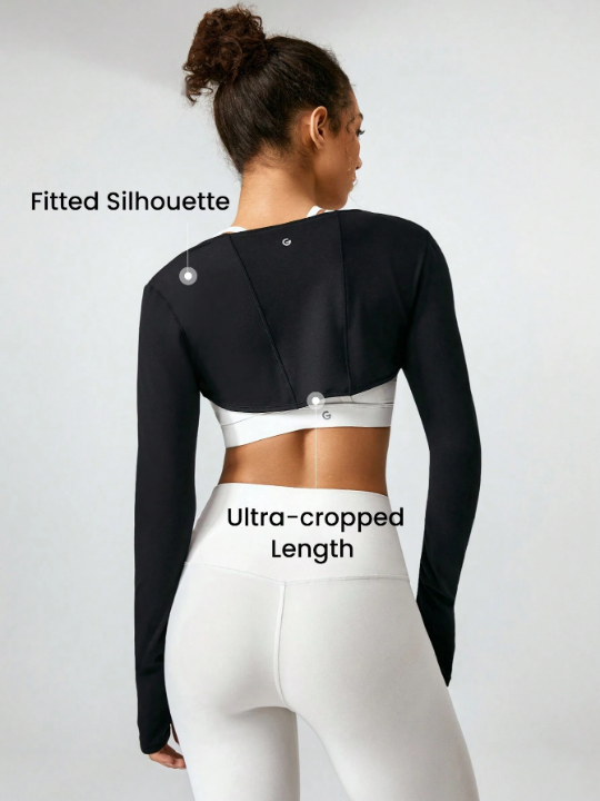 GLOWMODE FeatherFit Cropped Limitless Long Sleeve Tank Shrug Top With Thumbhole Low Impact Yoga Daily