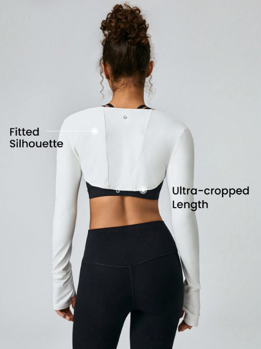 GLOWMODE FeatherFit Cropped Limitless Long Sleeve Tank Shrug Top With Thumbhole Low Impact Yoga Daily