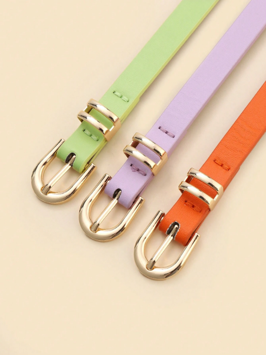 3pcs/Set Simple & Fashionable & Versatile Decorative Women's U-Shaped Buckle Belt