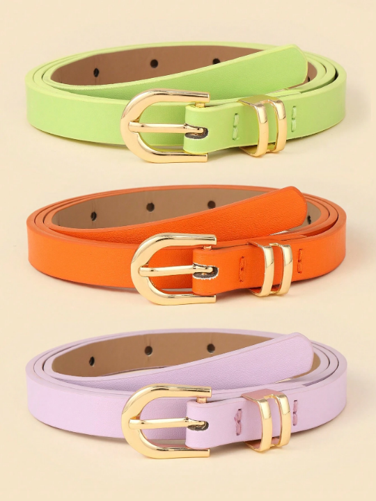 3pcs/Set Simple & Fashionable & Versatile Decorative Women's U-Shaped Buckle Belt