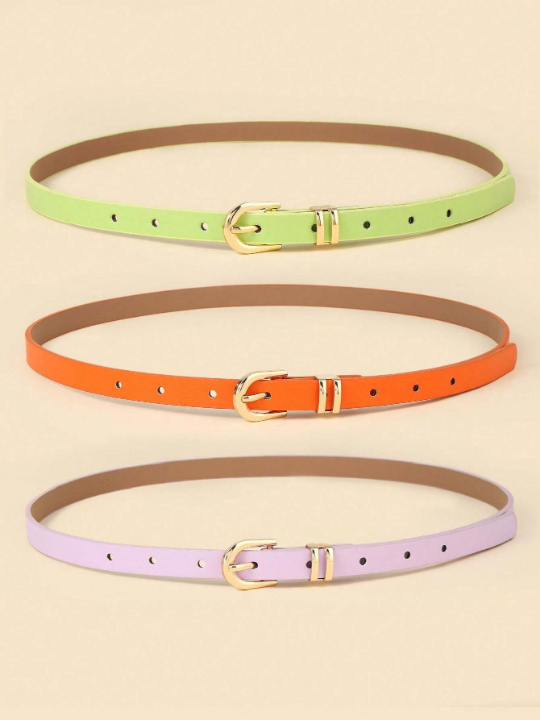 3pcs/Set Simple & Fashionable & Versatile Decorative Women's U-Shaped Buckle Belt