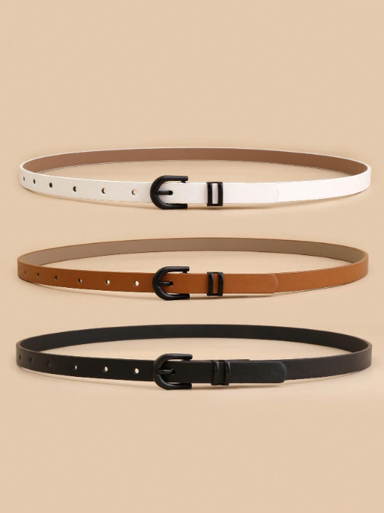 3pcs/Set Women's Simple & Fashionable Versatile Decorative Waist Belt With U-Shaped Buckle