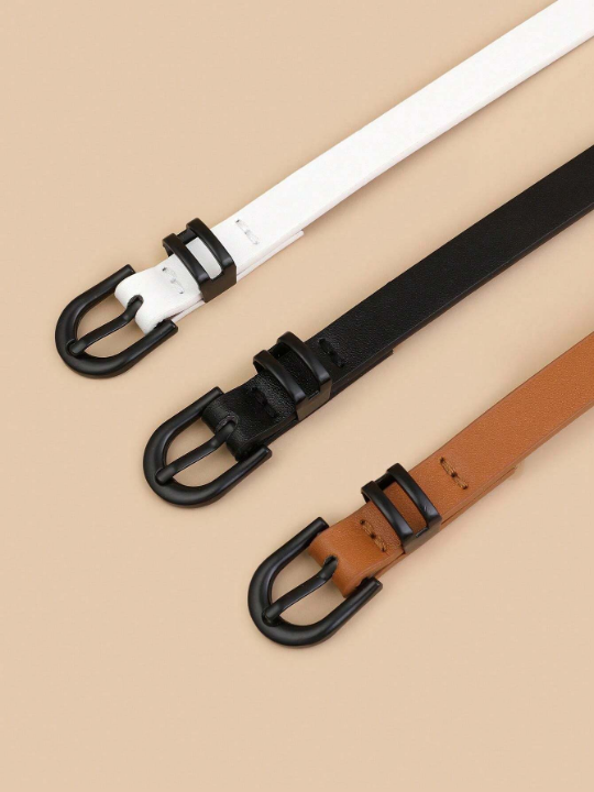 3pcs/Set Women's Simple & Fashionable Versatile Decorative Waist Belt With U-Shaped Buckle