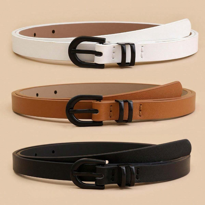 3pcs/Set Women's Simple & Fashionable Versatile Decorative Waist Belt With U-Shaped Buckle