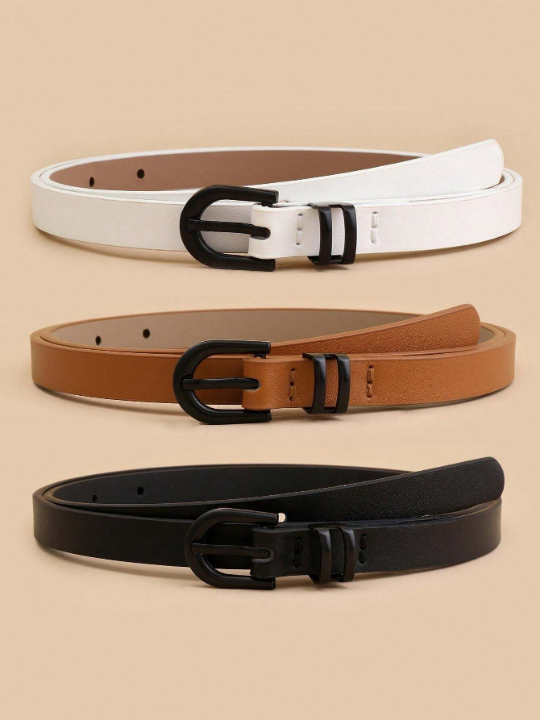 3pcs/Set Women's Simple & Fashionable Versatile Decorative Waist Belt With U-Shaped Buckle