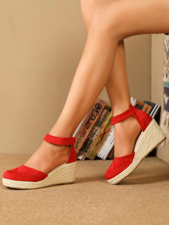 Celebration Red Solid Color High-Heeled Sandals, Versatile, Elegant, Goddess Style With An Inclined Heel