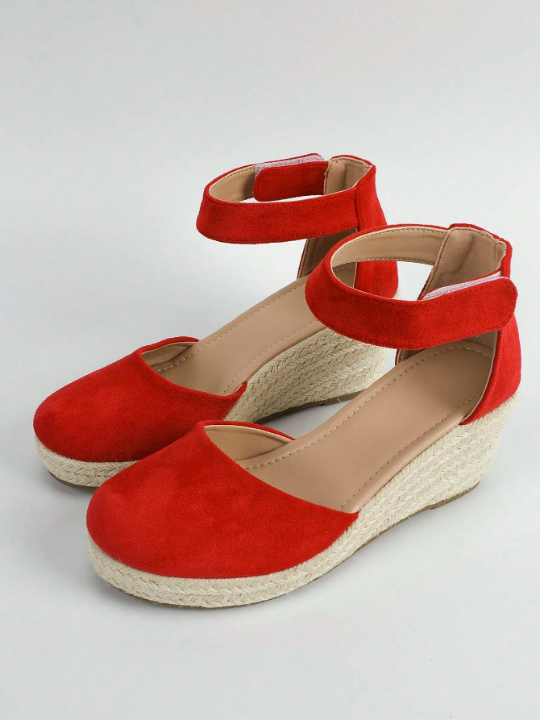 Celebration Red Solid Color High-Heeled Sandals, Versatile, Elegant, Goddess Style With An Inclined Heel