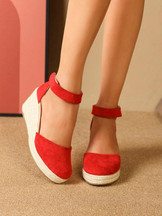 Celebration Red Solid Color High-Heeled Sandals, Versatile, Elegant, Goddess Style With An Inclined Heel