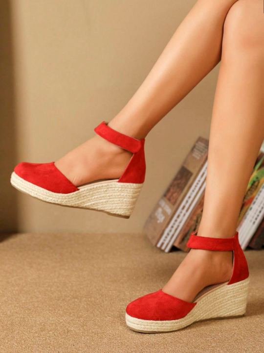 Celebration Red Solid Color High-Heeled Sandals, Versatile, Elegant, Goddess Style With An Inclined Heel