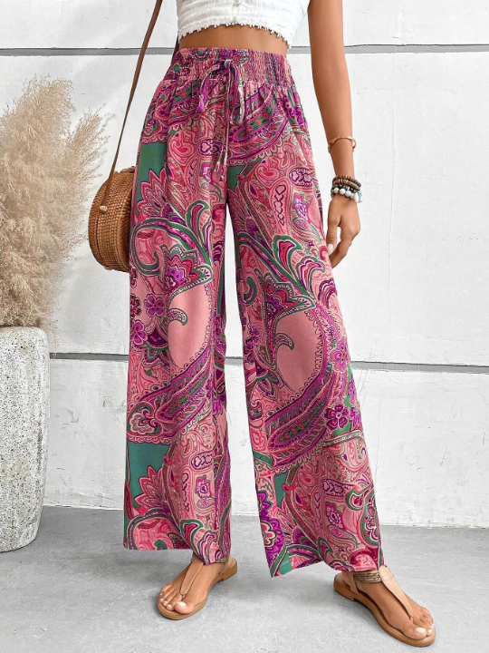 LUNE Loose Fit Wide Leg Pants With Elastic Waistband And Paisley Print