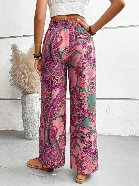 LUNE Loose Fit Wide Leg Pants With Elastic Waistband And Paisley Print