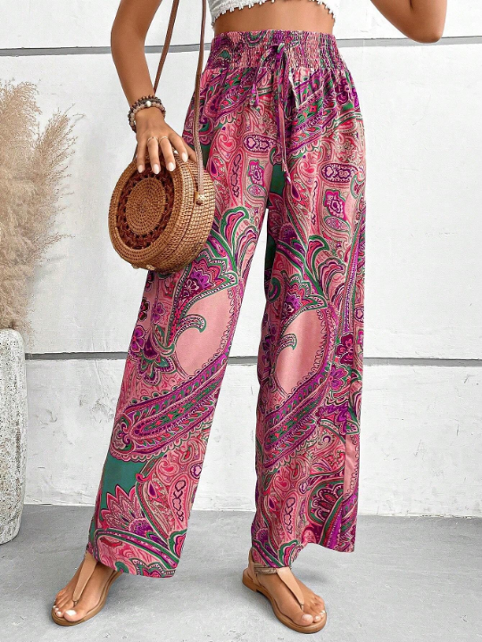 LUNE Loose Fit Wide Leg Pants With Elastic Waistband And Paisley Print