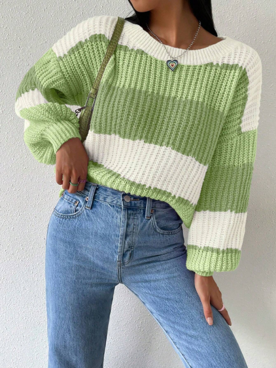 Essnce Women's Casual Striped Sweater With O-Neckline For Spring And Autumn