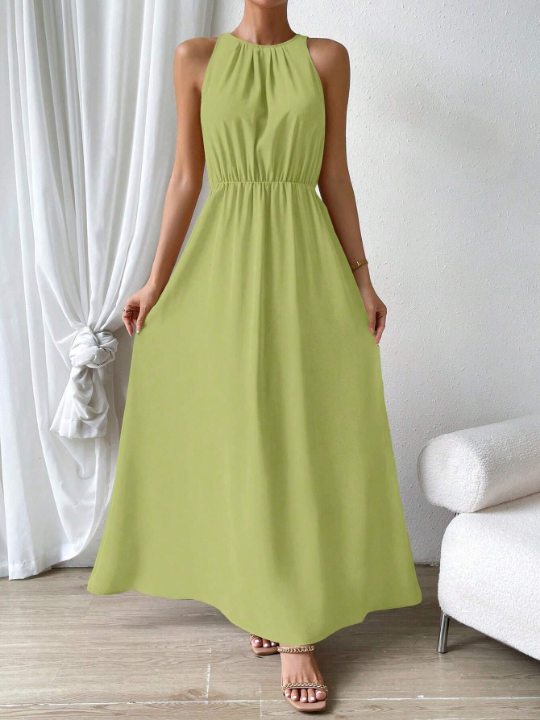 Priv Women's Elegant Off Shoulder Maxi Dress In Solid Color For Summer