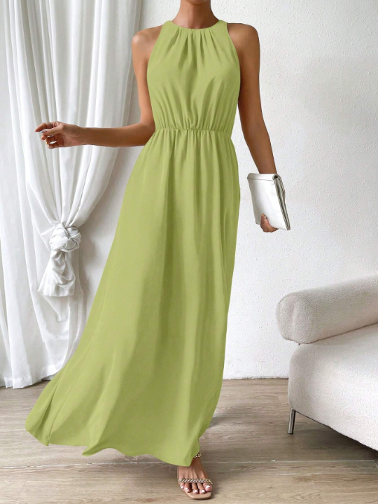 Priv Women's Elegant Off Shoulder Maxi Dress In Solid Color For Summer