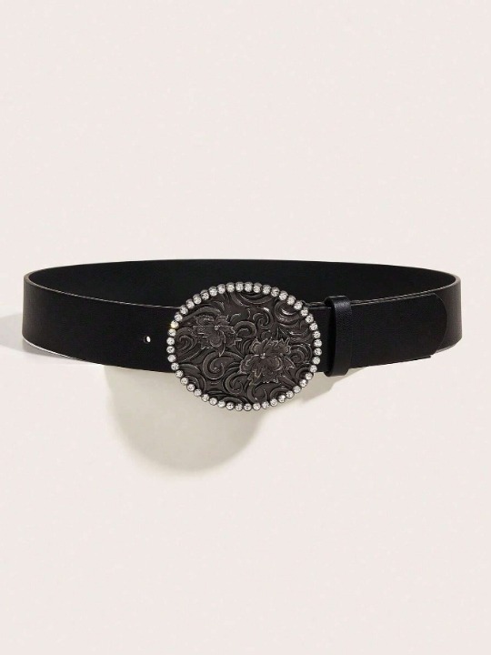 Western Style Wide Women's Belt With Pu Leather & Big Antique Silver Buckle