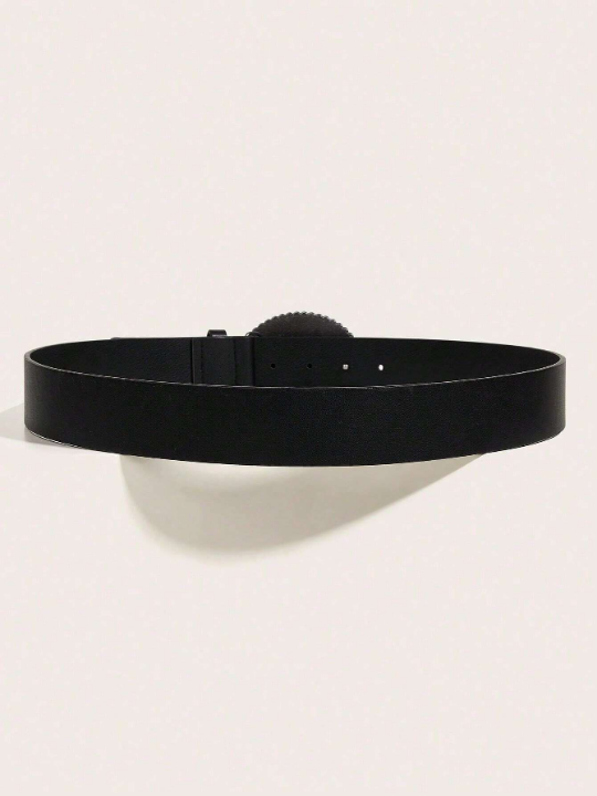 Western Style Wide Women's Belt With Pu Leather & Big Antique Silver Buckle