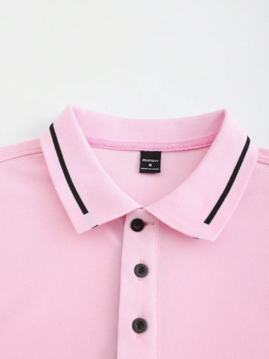 Men's Short Sleeve Polo Shirt With Color Blocking Detail