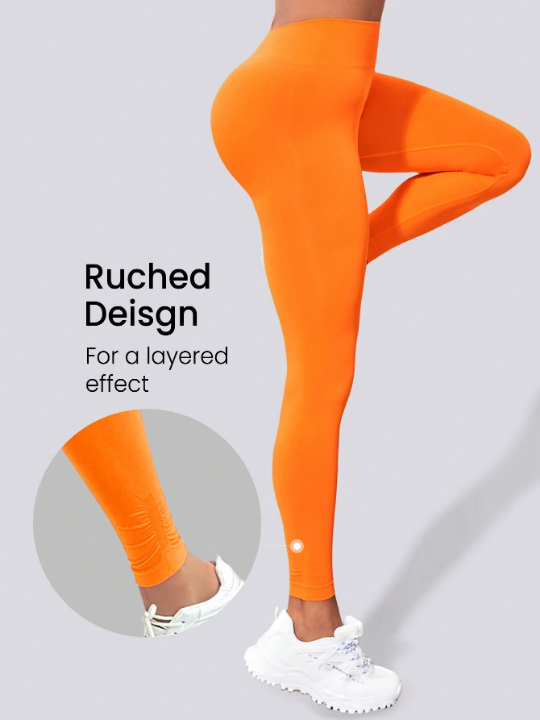 Leisure Solid Color Wide-Waist Sport Leggings