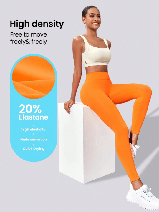 Leisure Solid Color Wide-Waist Sport Leggings