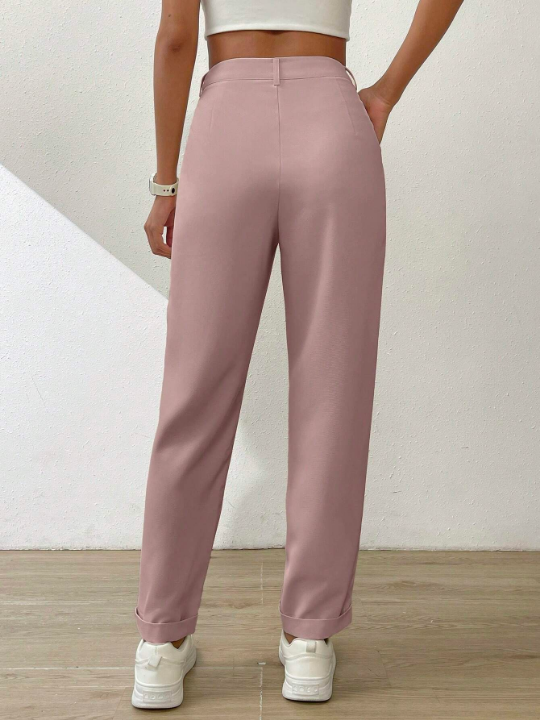 Essnce Solid Color Pleated Wide-Leg Trousers With Slanted Pockets