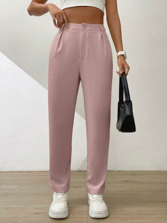 Essnce Solid Color Pleated Wide-Leg Trousers With Slanted Pockets