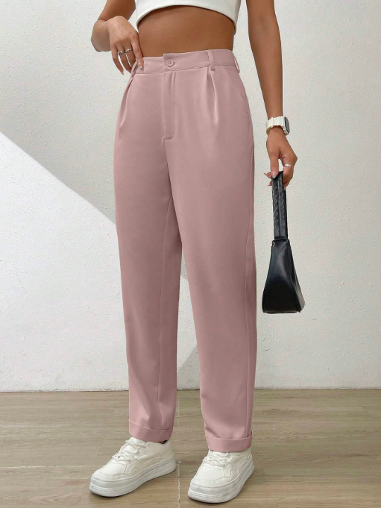 Essnce Solid Color Pleated Wide-Leg Trousers With Slanted Pockets